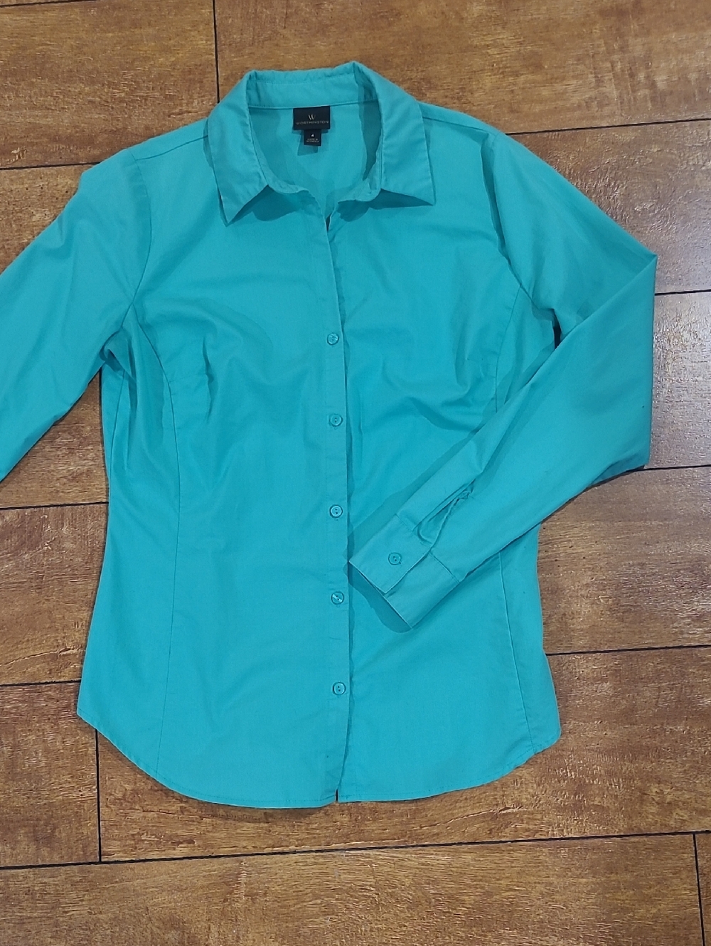 Worthington Women's Teal/Turquoise Button-Down Collared Shirt